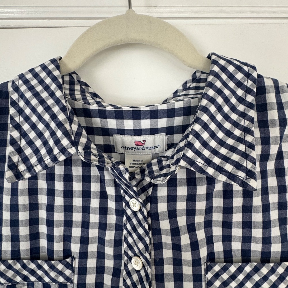 Vineyard Vines Gingham Navy & White Polo Style Shirt Dress, cotton, Size 12‎ - Picture 4 of 4